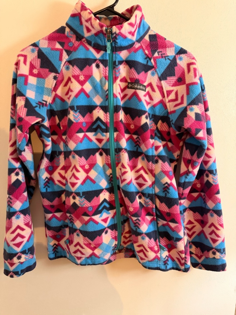 Columbia Youth Girl’s Fleece Jacket - Pink & Blue Aztec Print